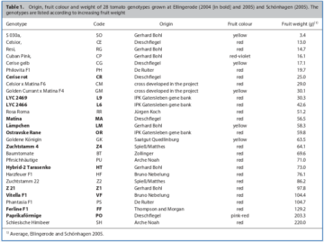 Organically grown tomato 1 Origin fruit colour and weight